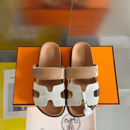 HERM Women's Chypre Sandals In Canvas with Brown Leather