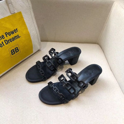 HERM Tandem Sandals In Black Lambskin