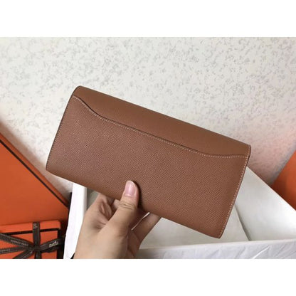 HERM Constance Long Wallet In Gold Epsom Leather