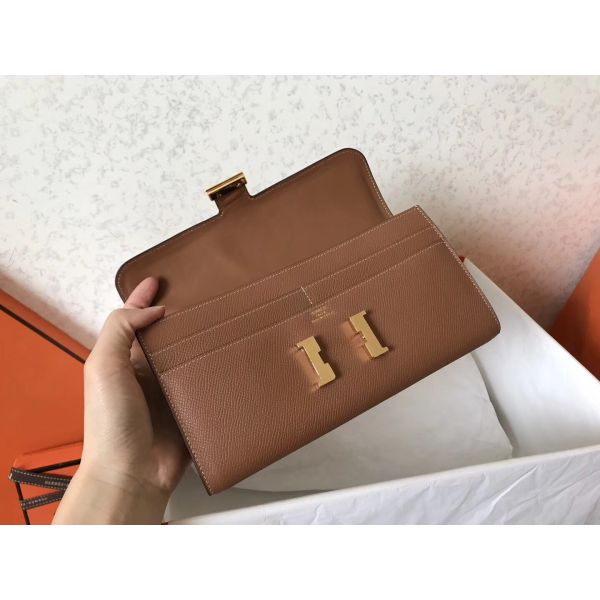 HERM Constance Long Wallet In Gold Epsom Leather