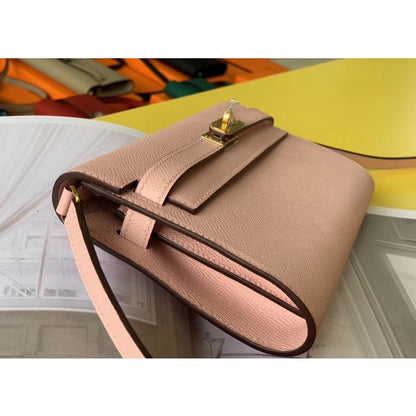 HERM Kelly Classique To Go Wallet In Pink Epsom Calfskin
