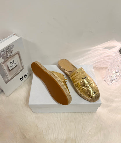 GRANVILLE ESPADRILLE MULE GOLD QUILTED CANNAGE CALFSKIN
