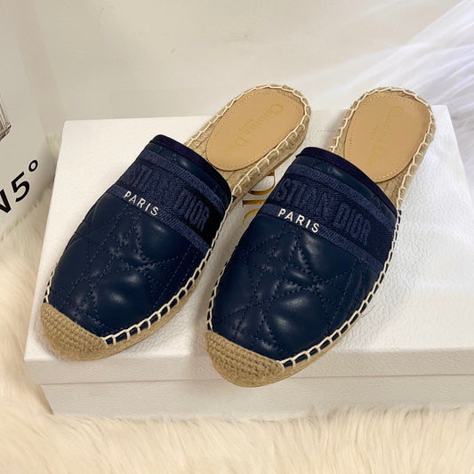 GRANVILLE ESPADRILLE MULE NAVY BLUE QUILTED CANNAGE CALFSKIN