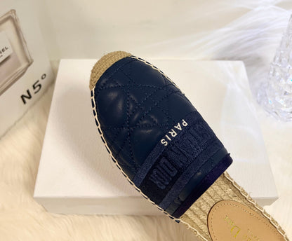 GRANVILLE ESPADRILLE MULE NAVY BLUE QUILTED CANNAGE CALFSKIN