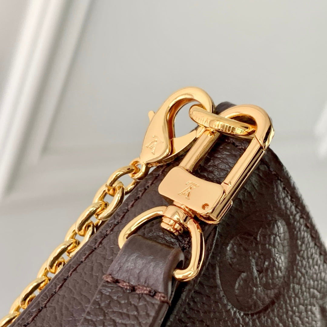 EASY POUCH ON STRAP 19 IN DARK BROWN MONOGRAM EMBOSSED LOGO CALFSKIN