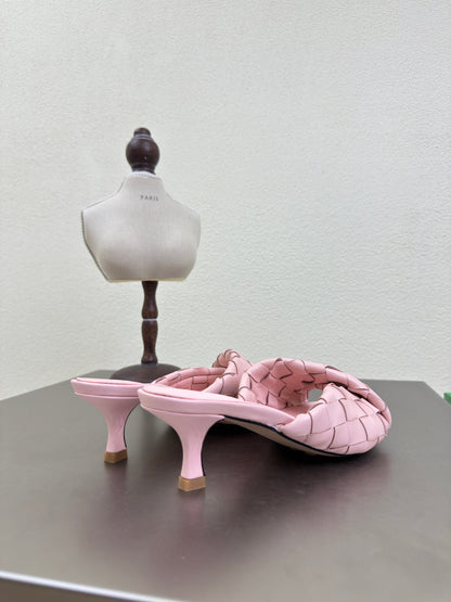 BLINK HIGH 5 CM MULE IN LIGHT PINK INTRECCIATO LEATHER