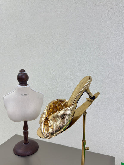 BLINK HIGH 5 CM MULE IN GOLD INTRECCIATO LEATHER