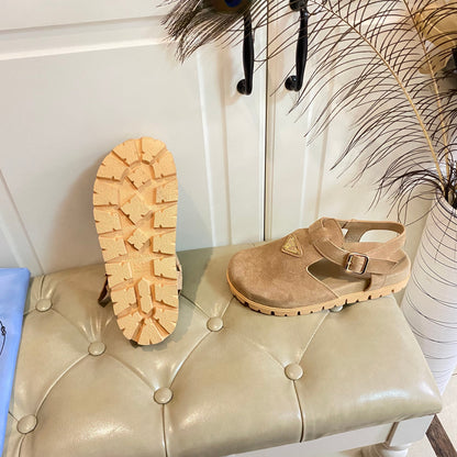 RUBBER SOLE SANDALS IN DARK BEIGE SUEDE