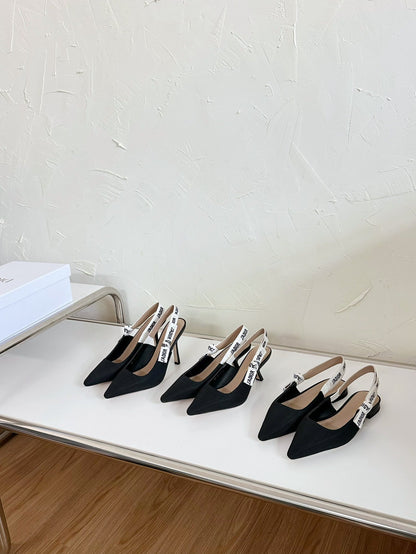 J'ADIOR SLINGBACK FLAT BLACK TECHNICAL FABRIC