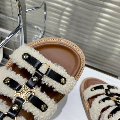 TIPPI SLIDE IN SHEARLING AND CALFSKIN BLACK/NATURAL