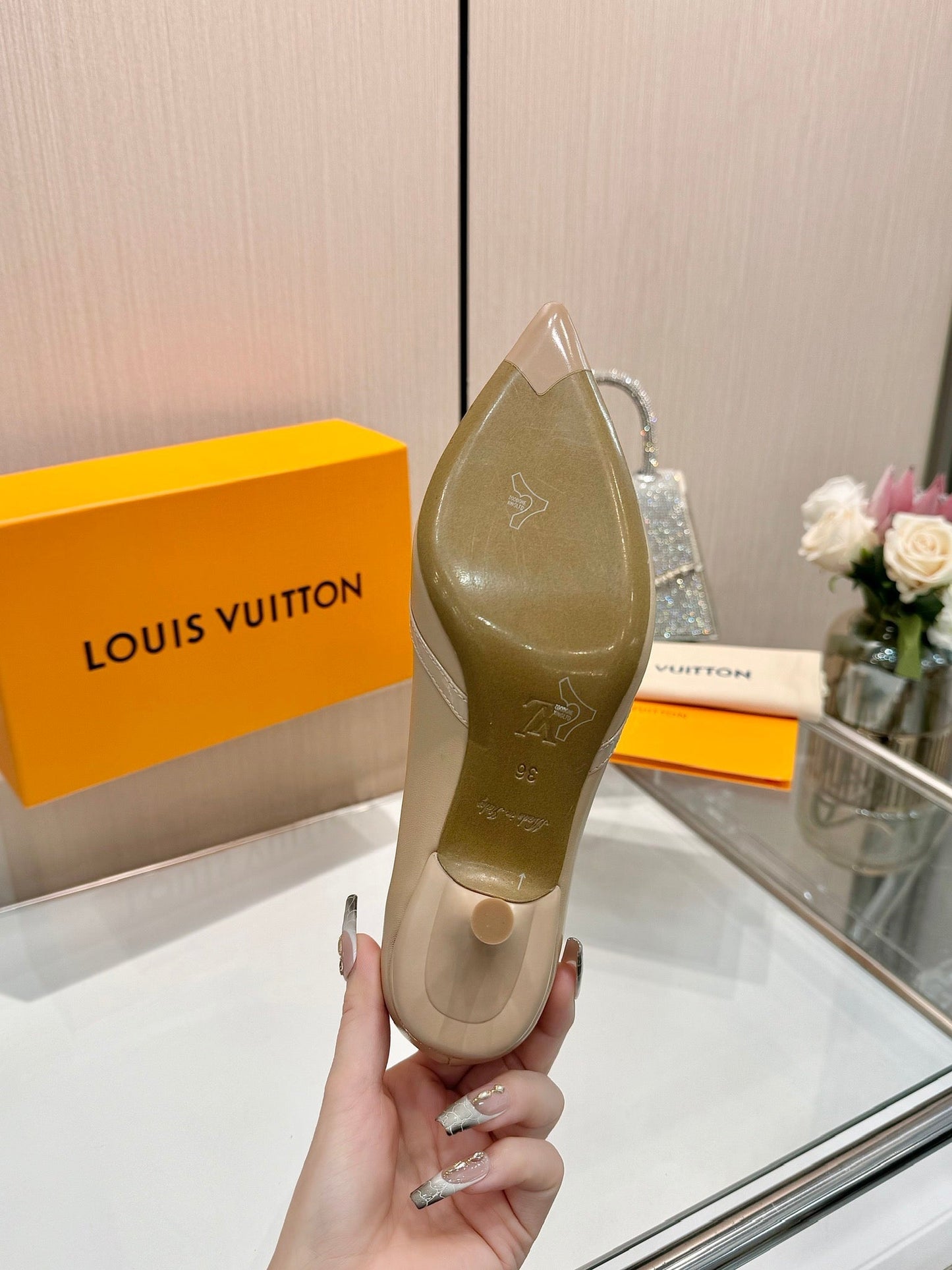 6AM HIGH HEELS 55 MM IN TAN BEIGE LAMBSKIN