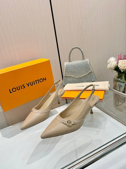 6AM SLINGBACK HIGH HEELS 55 MM IN TAN BEIGE LAMBSKIN