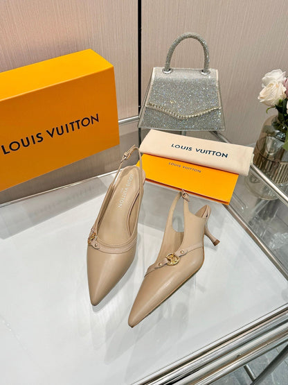6AM SLINGBACK HIGH HEELS 55 MM IN TAN BEIGE LAMBSKIN