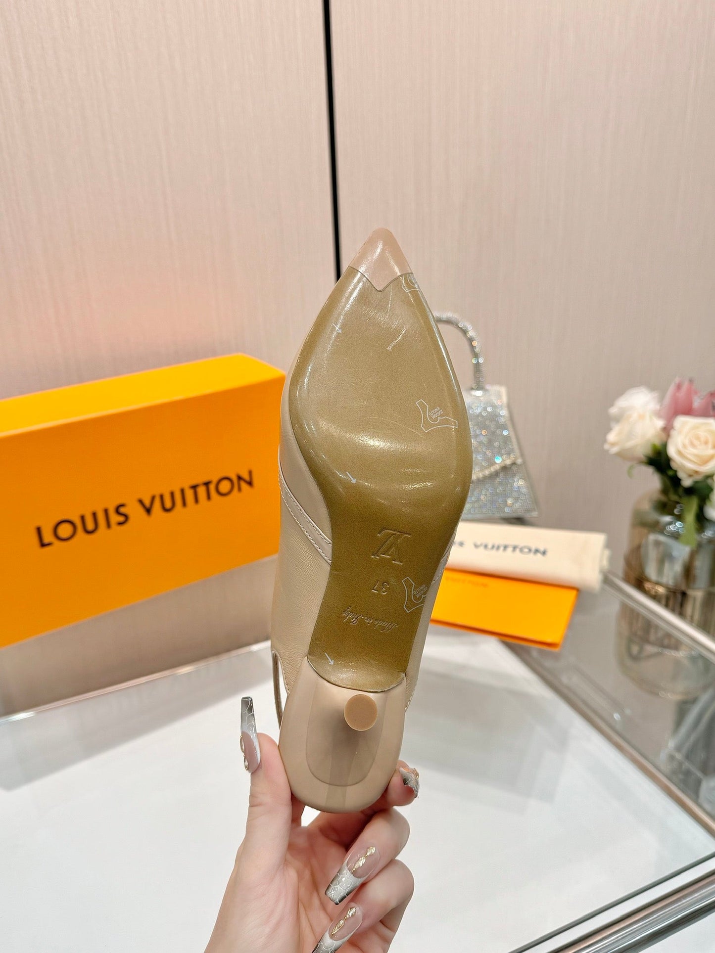 6AM SLINGBACK HIGH HEELS 55 MM IN TAN BEIGE LAMBSKIN