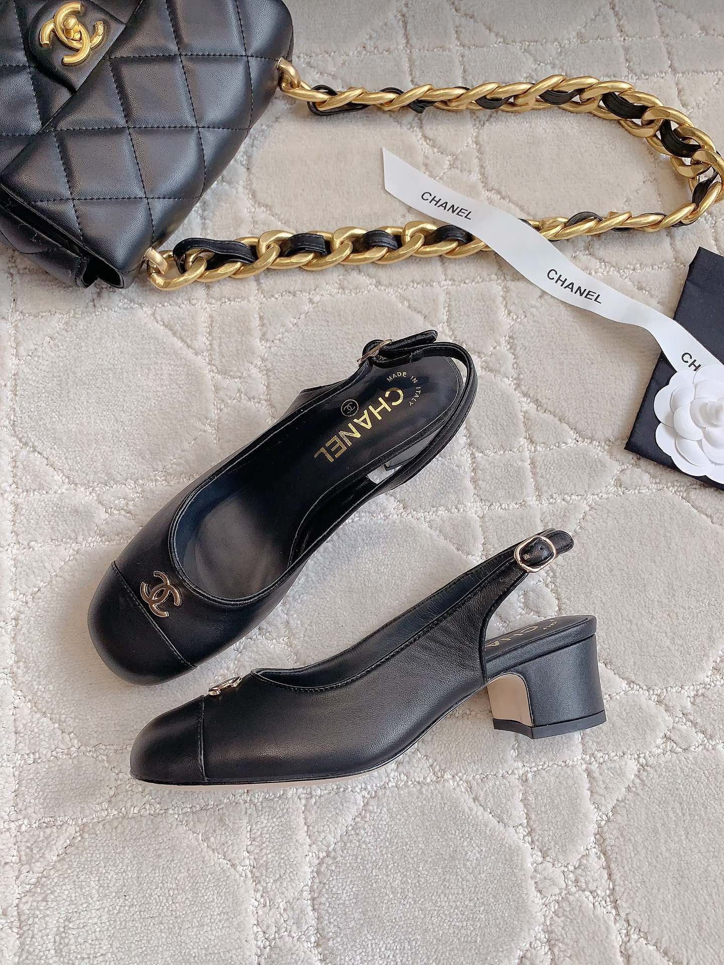 SLINGBACKS 45 IN BLACK SHEEPSKIN