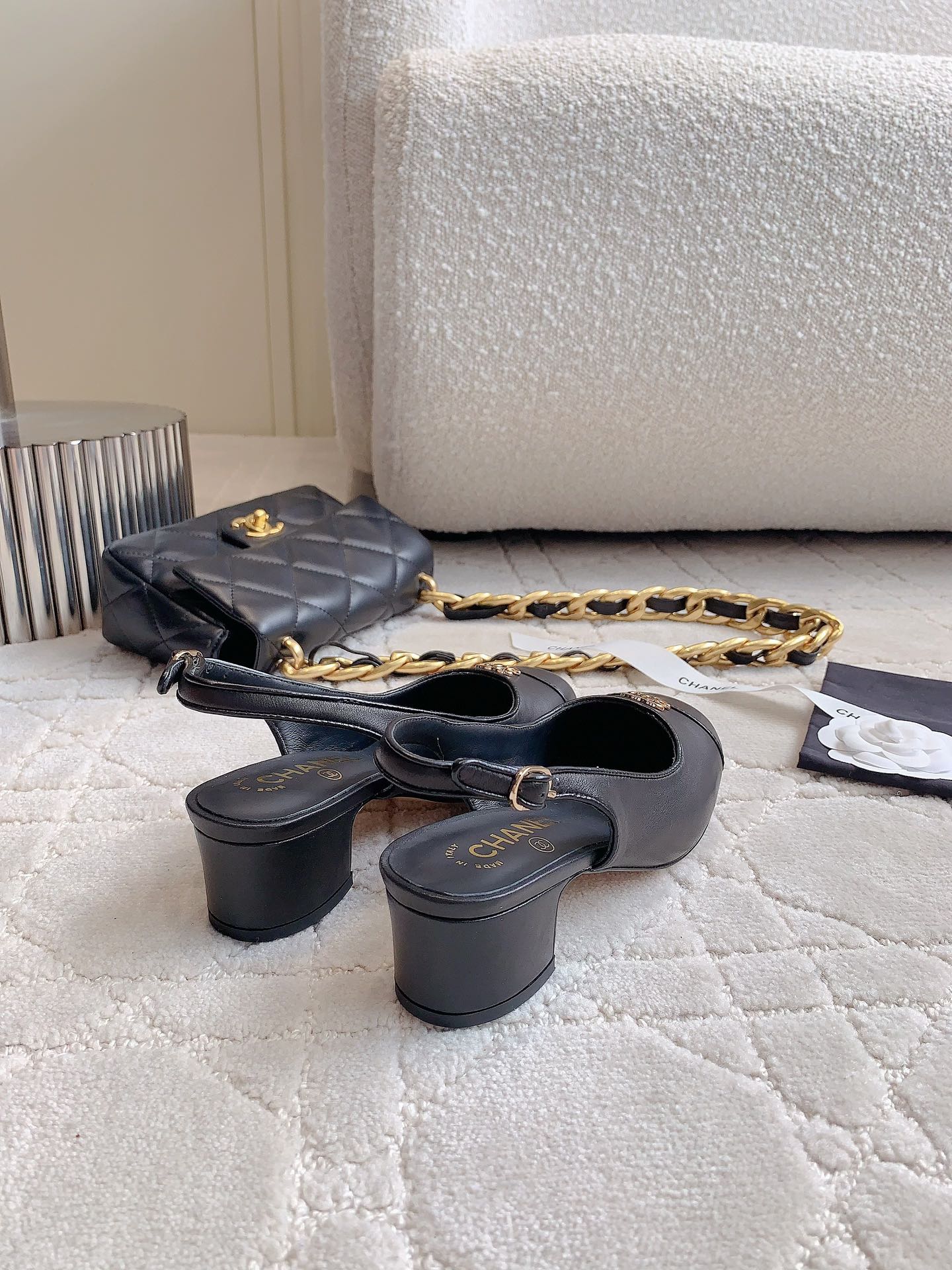 SLINGBACKS 45 IN BLACK SHEEPSKIN