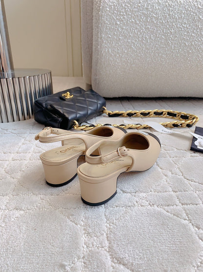SLINGBACKS IN BEIGE CREAM MIX BLACK SHEEPSKIN