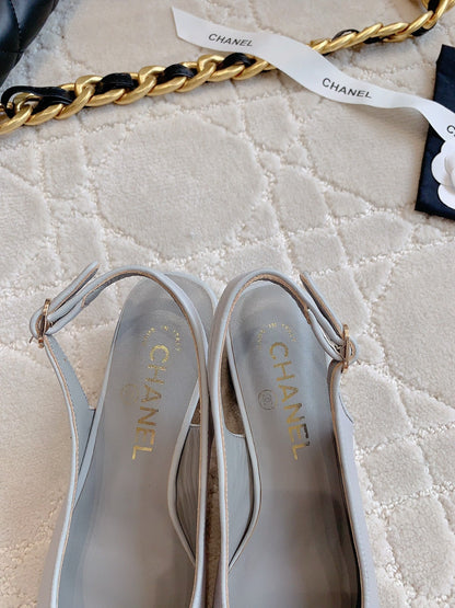 SLINGBACKS IN SLATE GREY MIX BLACK SHEEPSKIN
