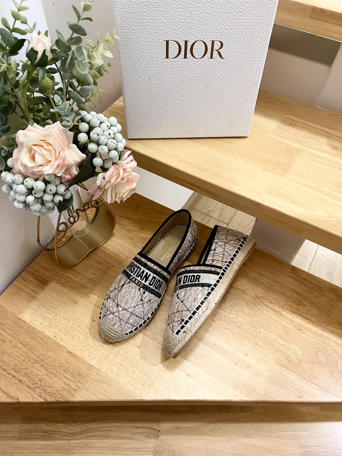 GRANVILLE ESPADRILLE TAN BEIGE OBLIQUE EMBROIDERED COTTON