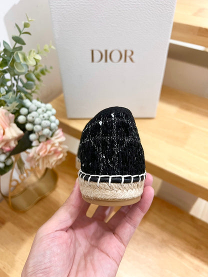 GRANVILLE ESPADRILLE BLACK OBLIQUE EMBROIDERED COTTON