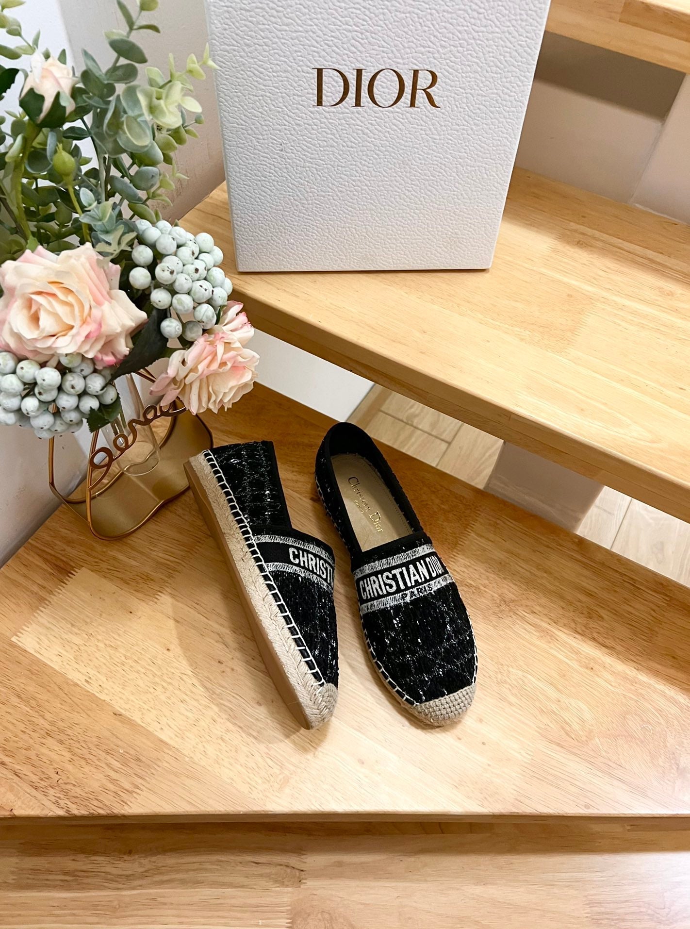 GRANVILLE ESPADRILLE BLACK OBLIQUE EMBROIDERED COTTON