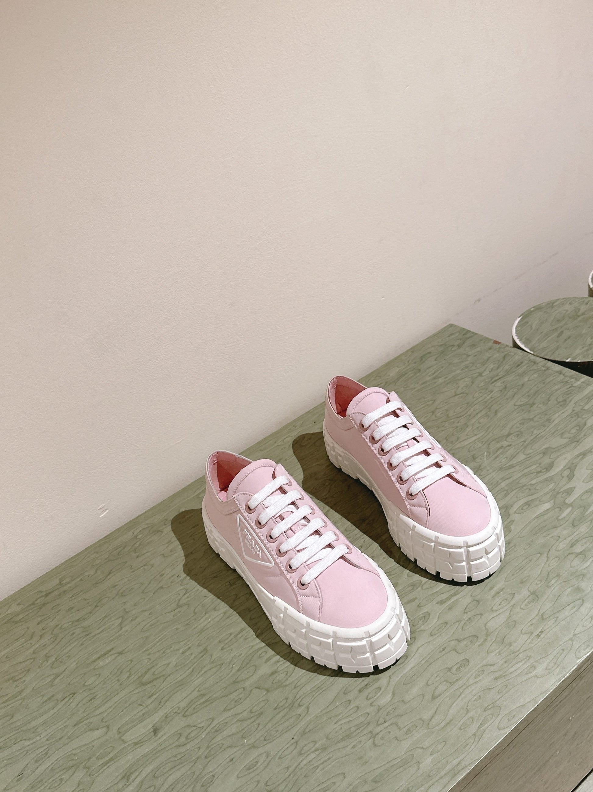 PRA DOUBLE WHEEL RE-NYLON GABARDINE SNEAKERS PASTEL PINK CALFSKIN