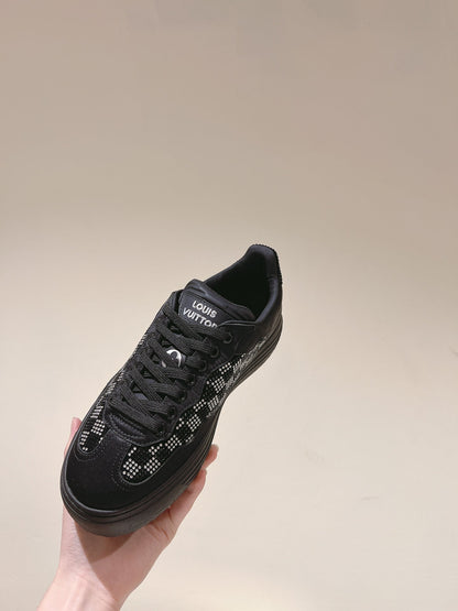 LV GROOVY SNEAKER IN BLACK DAMIER STRASS AND CALFSKIN