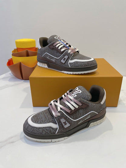 TRAINER SNEAKER IN WOOD BROWN MONOGRAM DENIM FABRIC