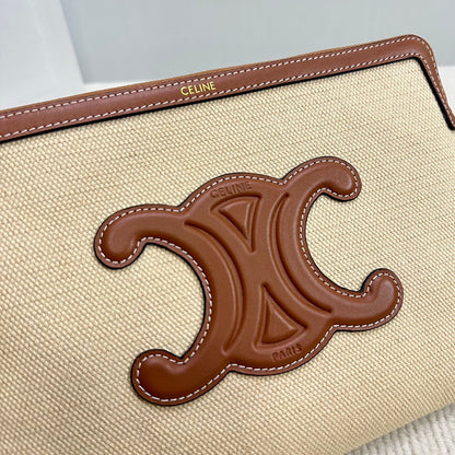 SMALL POUCH 25 IN BEIGE CANVAS AND BROWN CALFSKIN