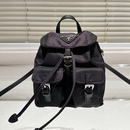 MINI BACKPACK 17 IN BLACK RE-NYLON DRAWSTRING CLOSURE