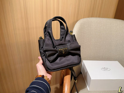 MINI BOW TOTE BAG 18 IN BLACK FABRIC