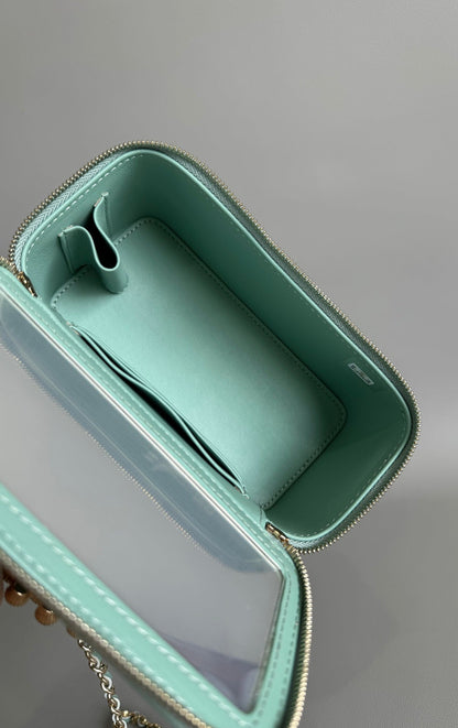 CC Vanity Case Pearl 17cm Aqua Blue Lambskin Gold hardware