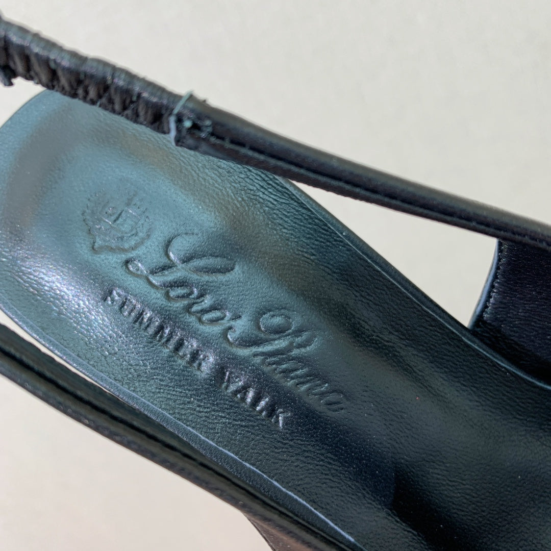 LP POINTED TOE MID-HEEL SLINGBACK BLACK CALFSKIN