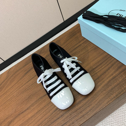 LACE-UP HIGH SHOES IN BLACK SILK MIX WHITE GLOSSY CALFSKIN