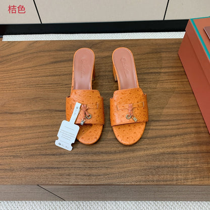 HIGH HEEL IN ORANGE LAMBSKIN OSTRICH SKIN