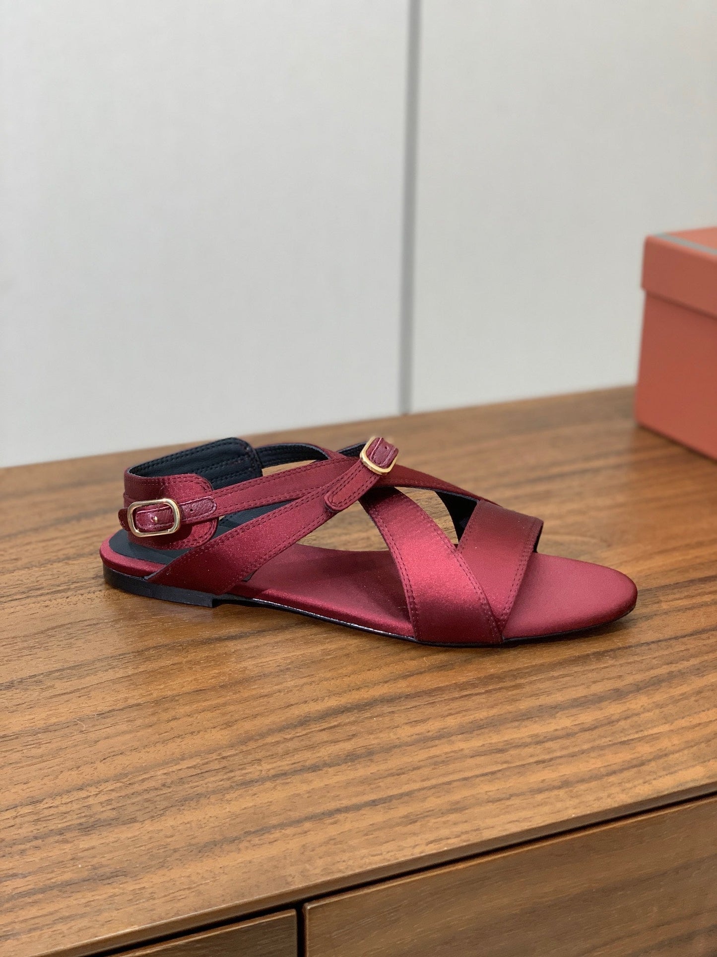 SANDALS IN RUBY RED SATIN