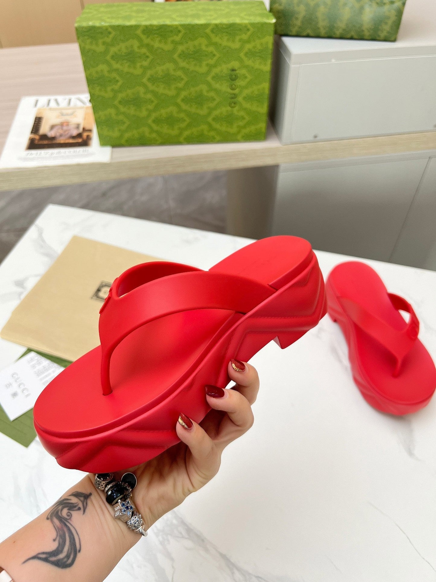 THONG PLATFORM IN RUBY RED IMPORTED TPU