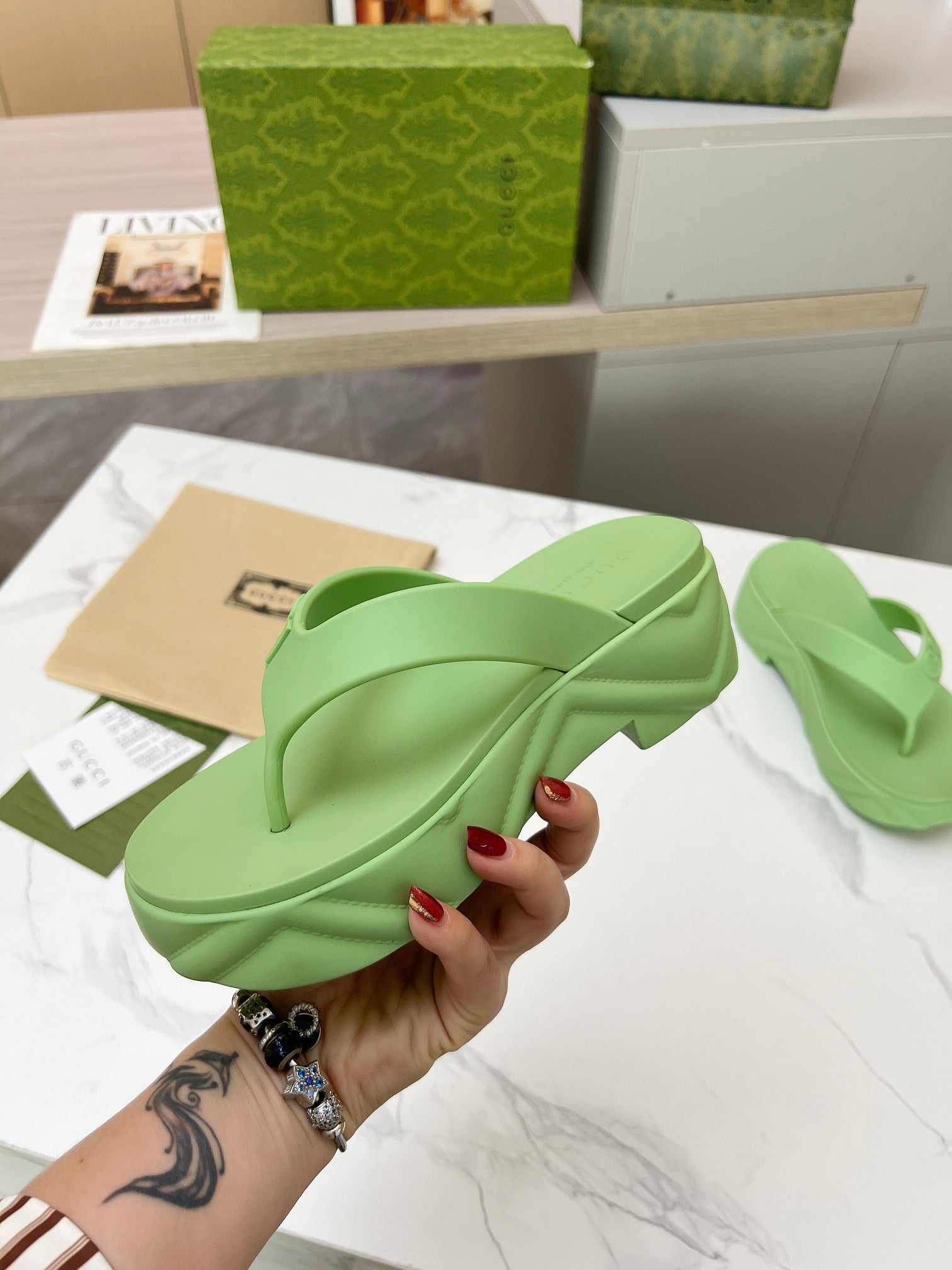 THONG PLATFORM IN PISTACHIO GREEN IMPORTED TPU
