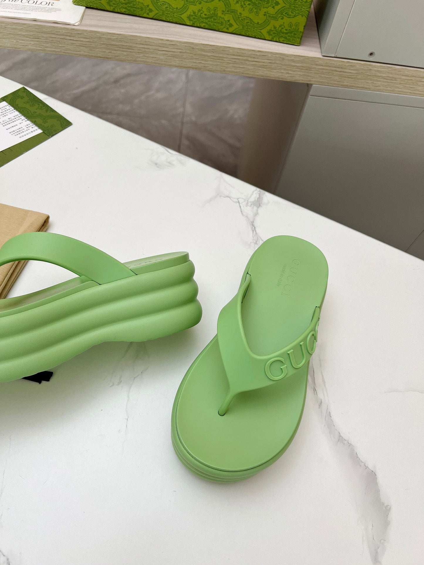THONG PLATFORM 5 CM IN PISCHIATO GREEN IMPORTED TPU