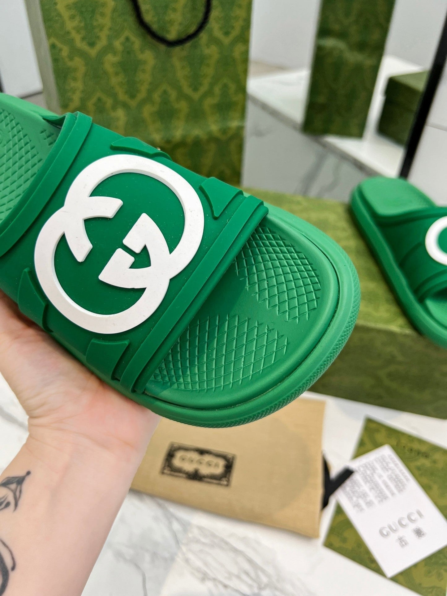 PLATFORM SLIPPERS IN EMERALD GREEN IMPORTED TPU