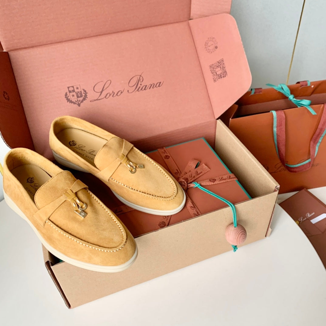 Loro Piana Dark Beige Suede Summer Charms Walk Loafers