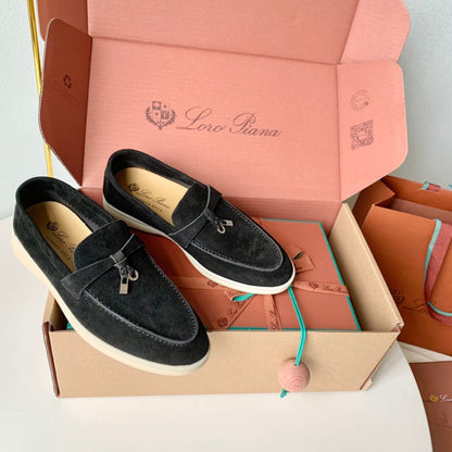 Loro Piana Black Suede Summer Charms Walk Loafers