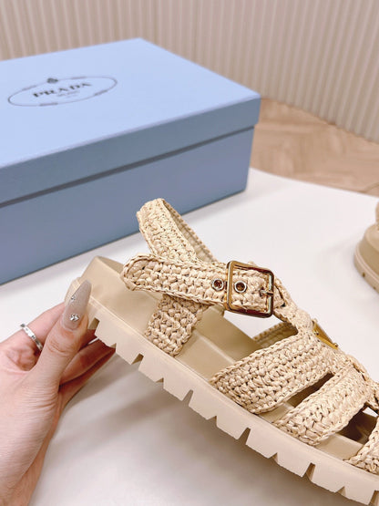 PRA RUBBER FISHERMAN SANDALS BEIGE LAMBSKIN