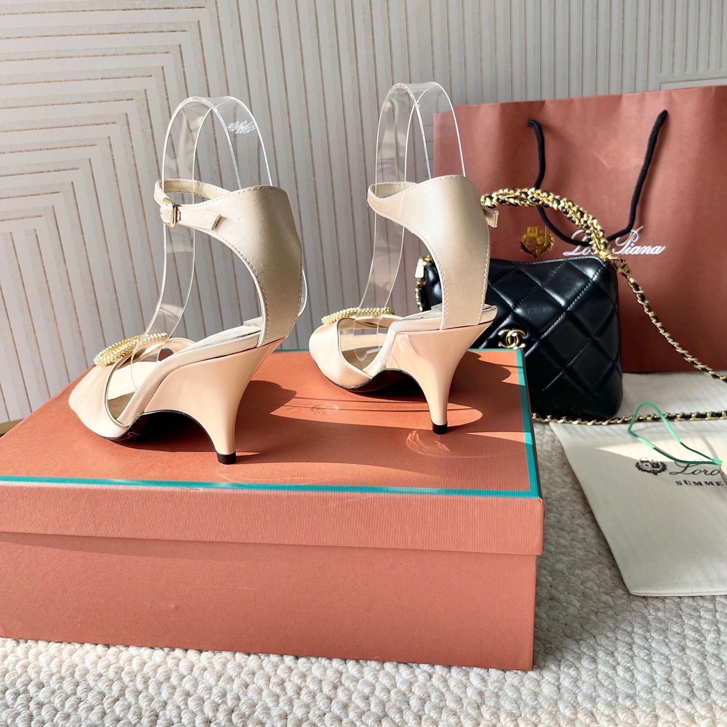 HIGH HEELS SANDALS 80 MM IN LIGHT BEIGE SATIN MIX SUEDUE