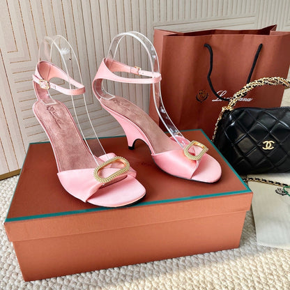 HIGH HEELS SANDALS 80 MM IN PASTEL PINK SATIN MIX SUEDUE