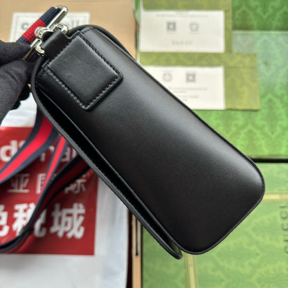 OPHIDIA MEDIUM MESSENGER FLAP BAG 27 IN DARK GREY AND BLACK CALFSKIN
