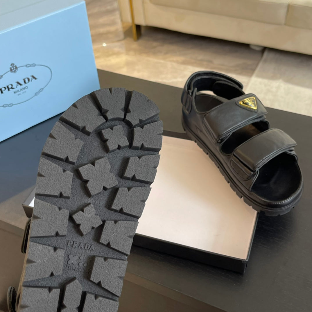 PRA FLAT NAPPA SANDALS BLACK LAMBSKIN