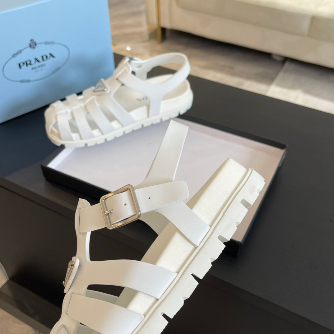 PRA RUBBER FISHERMAN SANDALS WHITE CALFSKIN