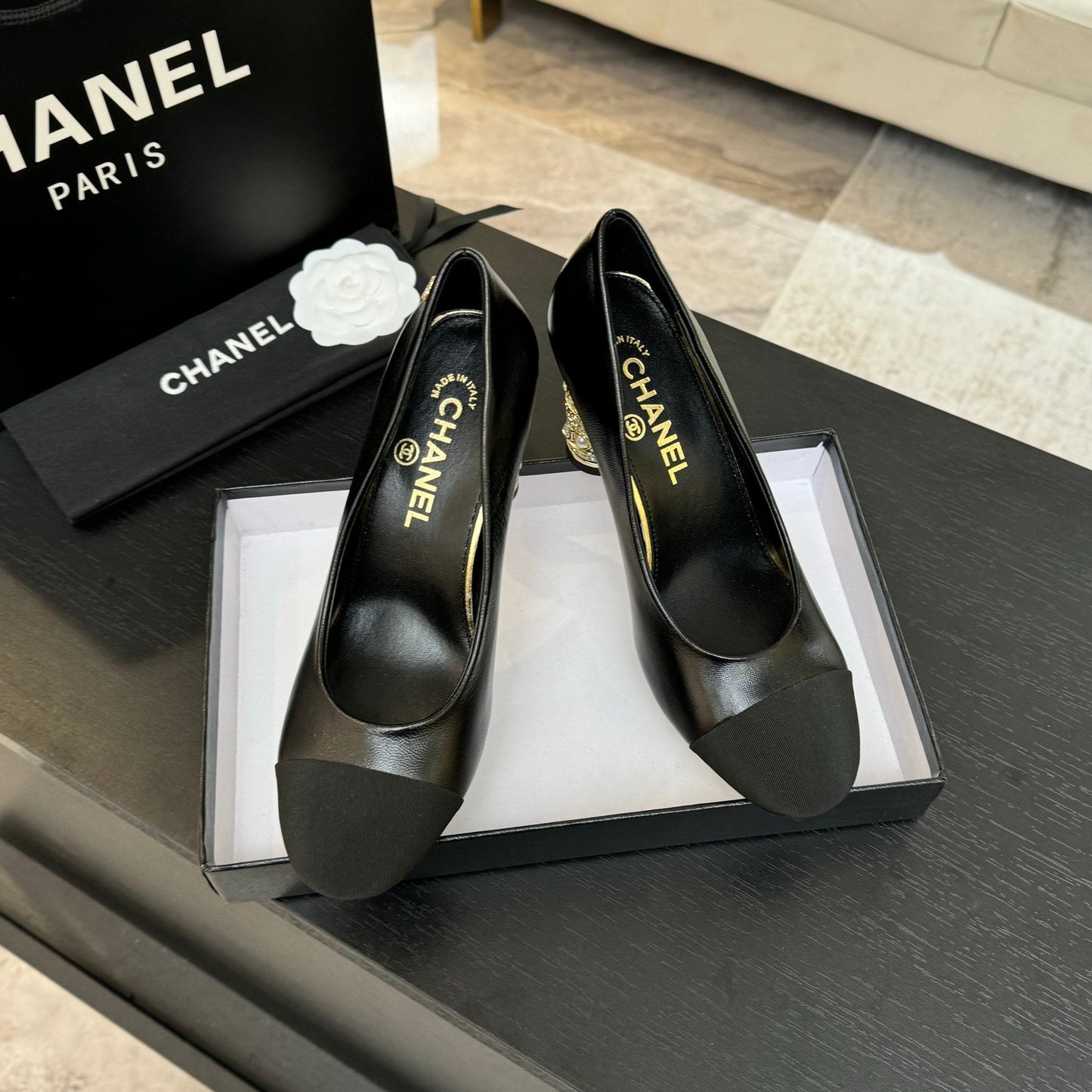 HIGH HEEL 85 MM SANDALS IN BLACK CALFSKIN AND FABRIC