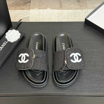 SLIDE IN BLACK DENIM FABRIC 45 MM